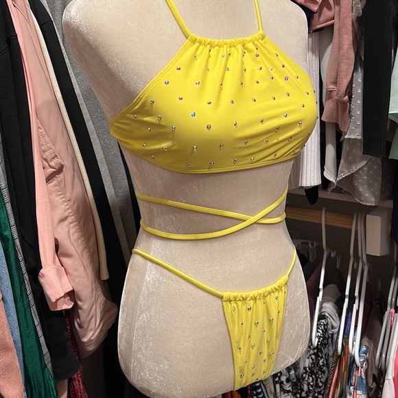 Fashion Nova Other - Yellow Bandeau bikini with added AB RHINESTONES. Size small.